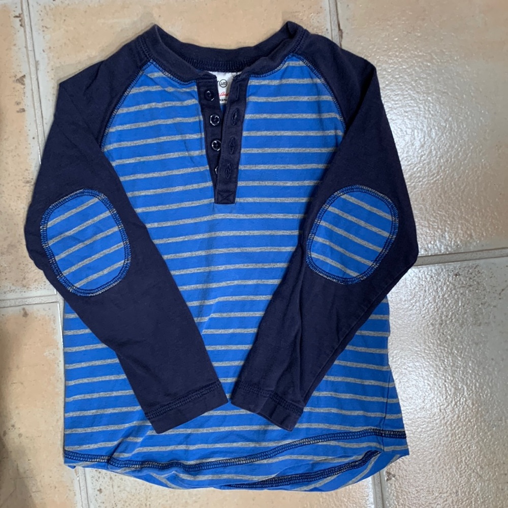 Hanna Andersson Henley striped shirt w/elbow patches 120cm Sz 6 Boys